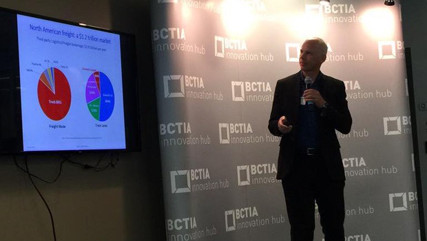 Eric Beckwitt, CEO of Freightera, presenting industry-changing freight platform. Photo courtesy of BCTIA