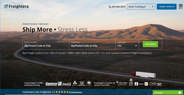 Freightera homepage screenshot