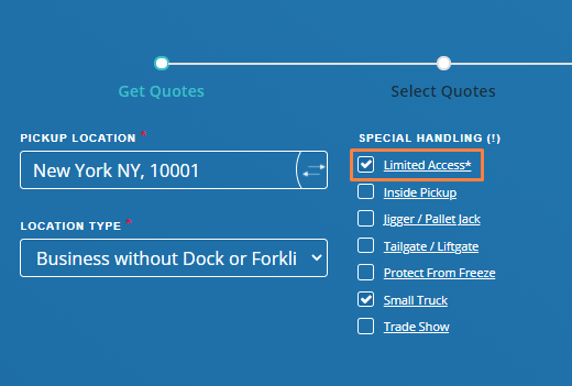 Limited access location Freightera LTL quoting