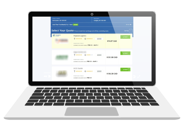 Freightera quoting page screen on a laptop