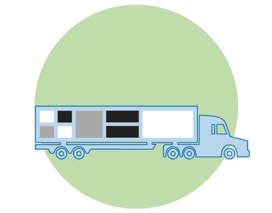 An illustration of a truck shipping less than truckload (LTL) freight showing individual cargo from the side.