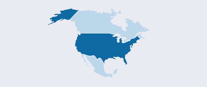 A map of North America highlighting the USA