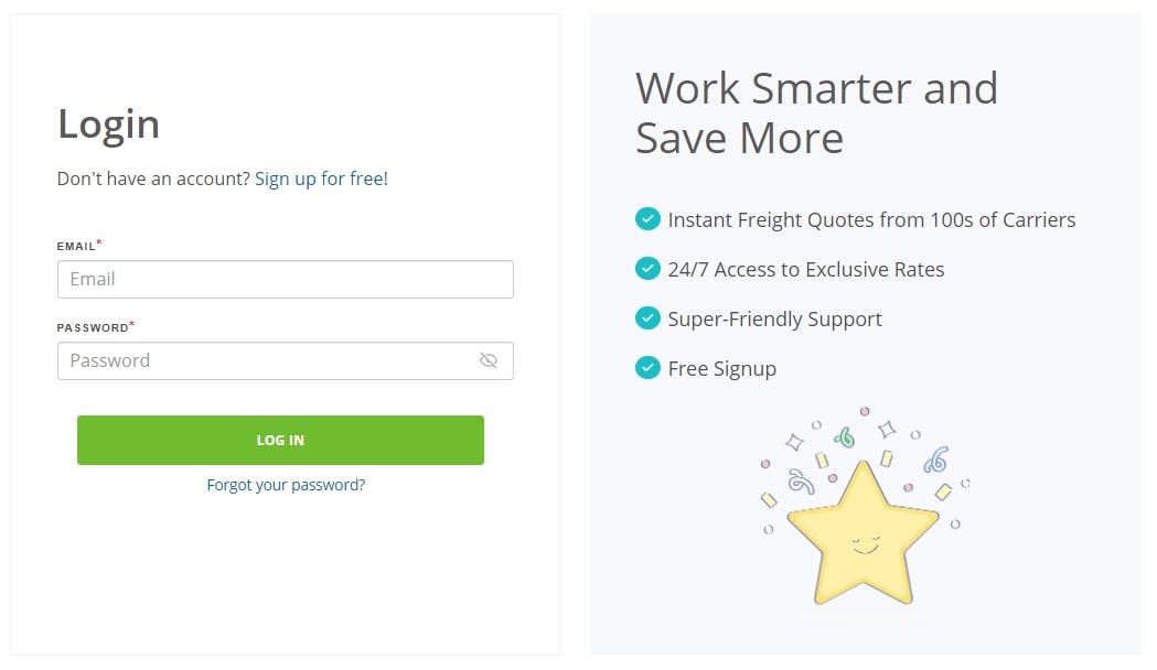 Log In form on the Freightera website